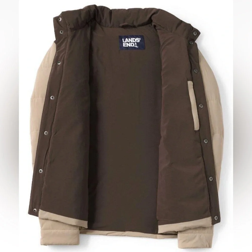 LANDSEND Mens Quilted Stretch Down Jacket Khaki/Brown 34 to 9 Degrees Temps